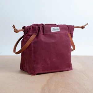 Magnerbagco Burgandy Waxed Canvas Knitting Project Bag with Leather Handles